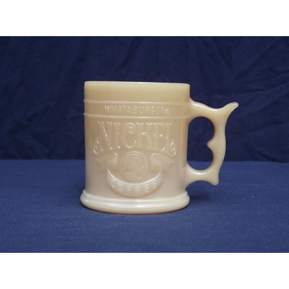 VTG Whataburger Nickle Coffee Cup Mug Indian Head Butterscotch Glass 1983 Promo